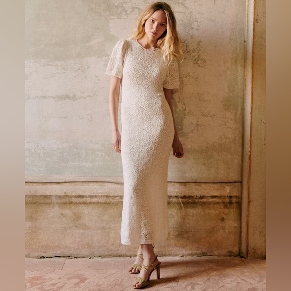 Sezane Izia Knit Midi Dress White NWT - Picture 2 of 11